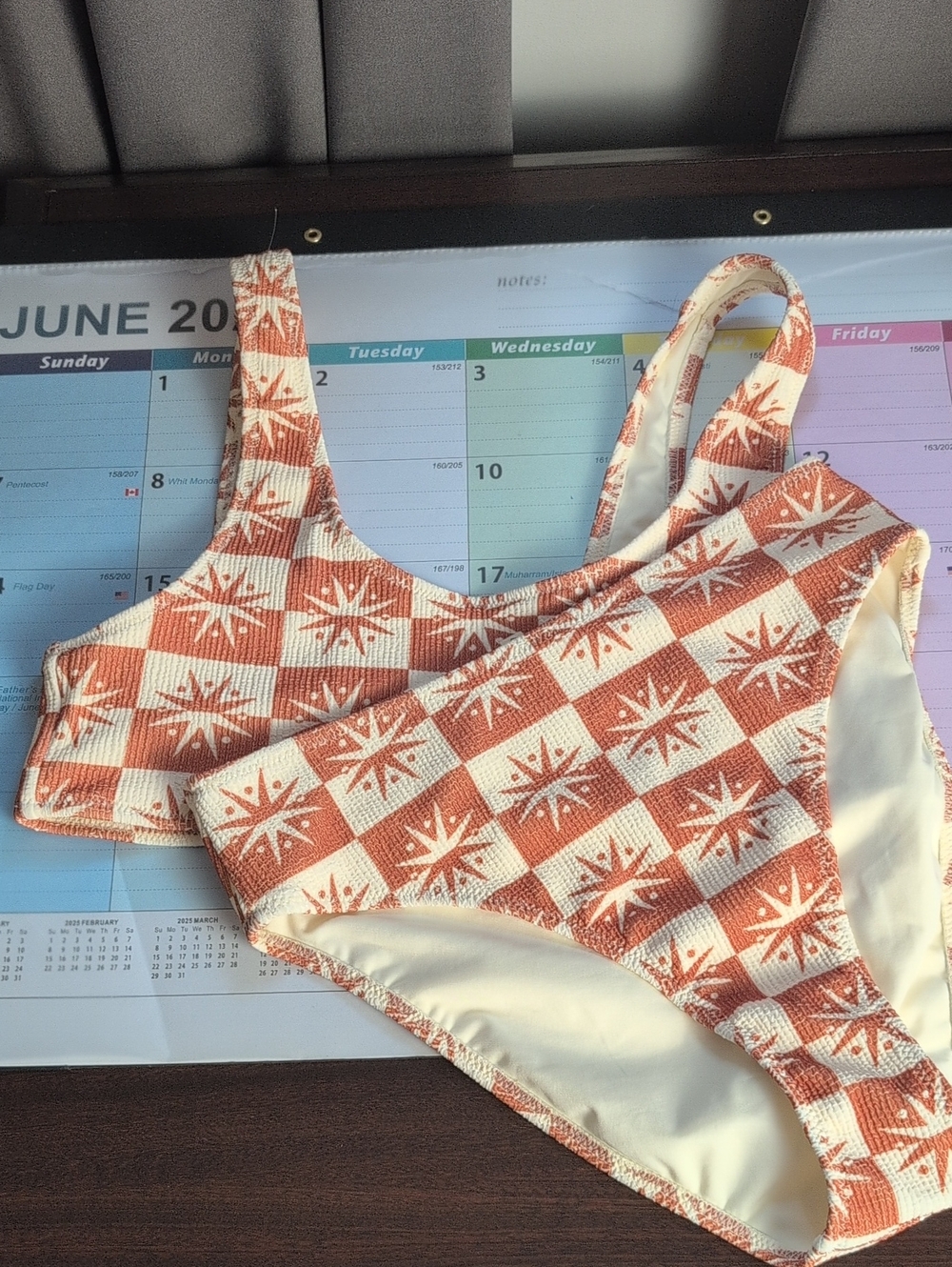 P&Co Eight Textured One Piece Swimsuit Coral White Check Print Size Medium